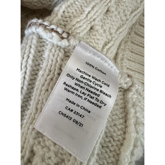 Talbots Sweater Womens Large Brown Cream Cable Knit Mock Neck ColorBlock - Picture 6 of 9